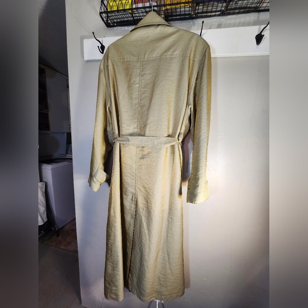 Laura Winston Gold Metalic Vintage Maxi Trench Coat Sz 14 - Picture 12 of 16